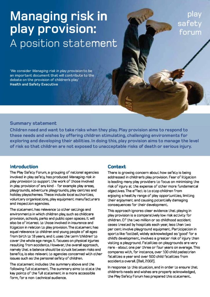 Managing Risk in Play Provision Position Statement