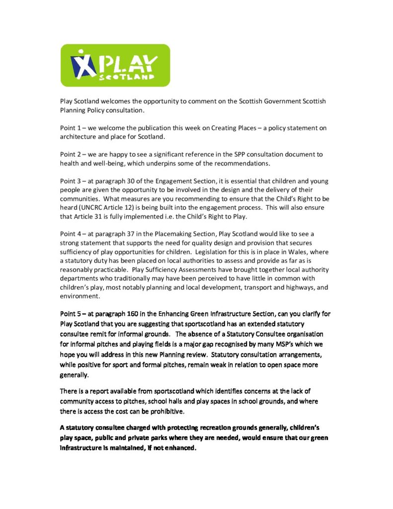 Play Scotland SPP consultation July 2013