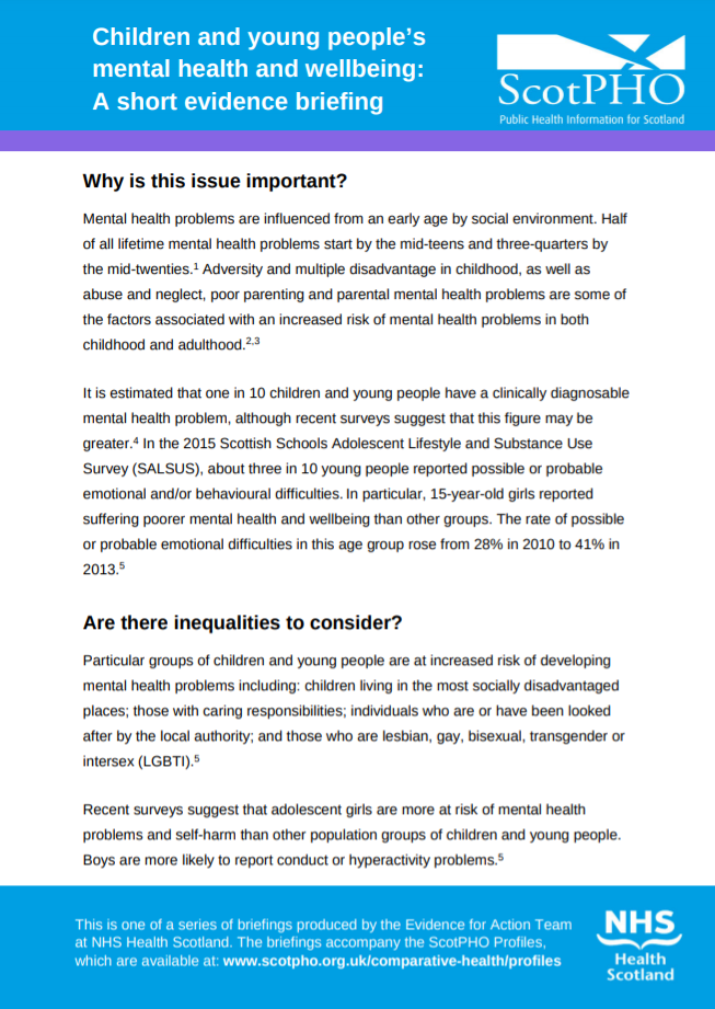 Children and young people’s mental health and wellbeing: A short evidence briefing