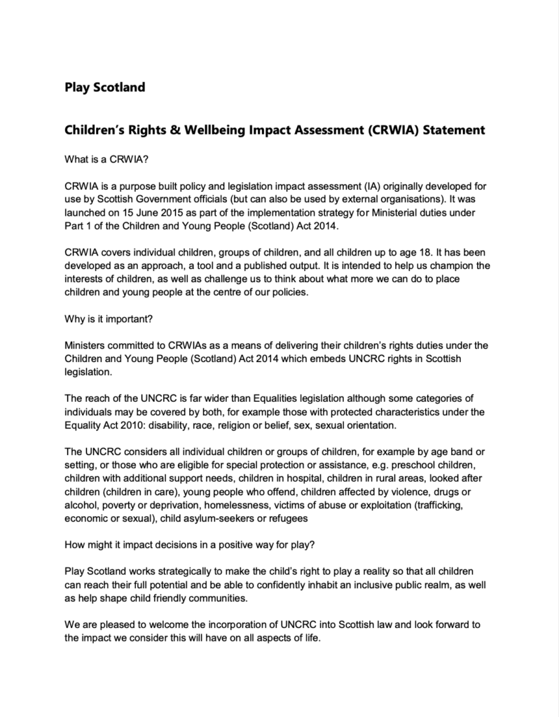 Play Scotland CRWIA Statement